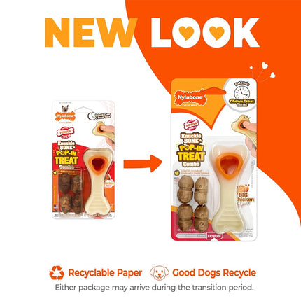 Nylabone Knuckle Bone Pop-In Treat Toy Power Chew Toy for Dogs, Interactive Treat Dispensing Enrichment Toys for Dogs, Long Lasting Chicken Flavor, X-Small Dogs - Up to 15 lbs