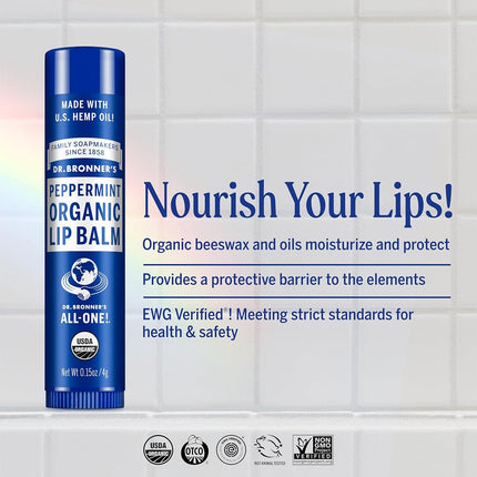 Dr. Bronner's Organic Lip Balm 4 Pack Naked Peppermint Lemon Lime Orange Ginger