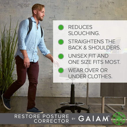 Gaiam Restore Correcteur de posture pour femmes et hommes, Redresse-dos avec sangles rembourrées en maille respirante et réglables