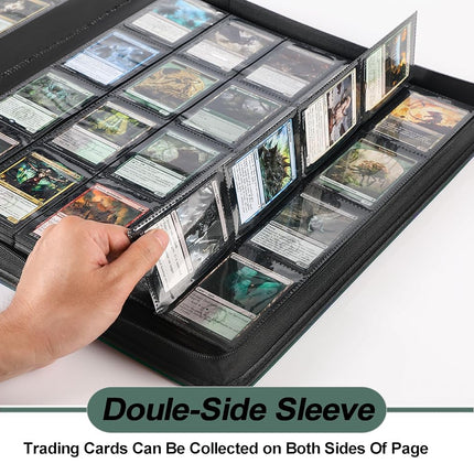 Premium 2000 Pocket Card Binder - 20 Pocket Trading Card Binder with Sleeves Fits 2000 Cards, Ringless Card Album for TCG - Model A，Blackish Green