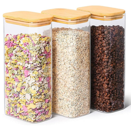 ComSaf Glass Storage Jars with Bamboo Lids, 1.9L N