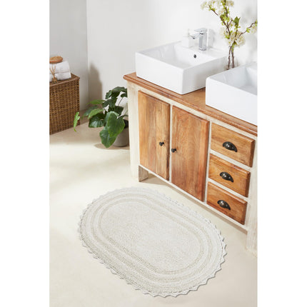 Better Trends Luxurious Lilly Crochet Oval 17x24 Rugs 100% Cotton Bathroom Rug Soft Water Absorbent Washable Reversible Mats for Bathroom Floor Decor Bedroom Kitchen Ivory