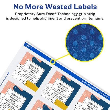 Avery Matte White Square Labels with Sure Feed, 2" x 2", 3,000 Matte White Printable Labels