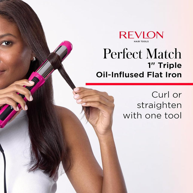 REVLON Perfect Match Flat Iron Straightens, Creates Curls and Waves | Hair Straightener with Ceramic Plates Reduce Damage and Restore Natural Moisture and Shine