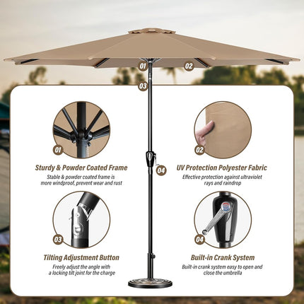 Parasol de patio Simple Deluxe de 3 m, parasol de marché extérieur avec bouton poussoir et manivelle facile, compatible avec les tables, couleur taupe