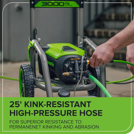 Greenworks Pro Brushless 3000 PSI (CSA Certified) 2.0 GPM Max / 1.1 GPM Electric Pressure Washer (Foldable Handles, Rugged Steel Frame, 25 FT Hose, 35 FT GFCI Power Cord)