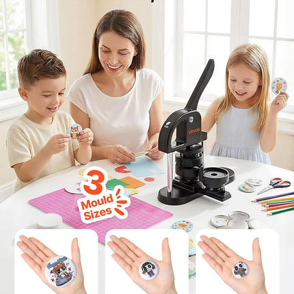 VEVOR Button Maker Machine, 1/1.25/2.28 inch(25/32/58mm) 3-in-1 Pin Maker, Installation-Free Badge Punch Press Kit, Button Making Supplies with 300pcs Button Parts, Circle Cutter, Magic Book