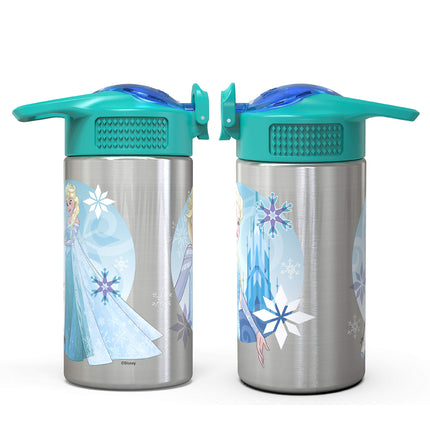 Zak Designs Frozen 15.5oz Stainless Steel Kids Water Bottle with Flip-up Straw Spout - BPA Free Durable Design, Frozen Girl SS