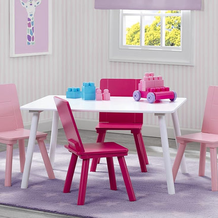 Delta Children Kids Table and Chair Set (4 Chairs Included) - Ideal for Arts & Crafts, Snack Time, Homeschooling, Homework & More, White/Pink