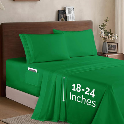 Elegant Comfort Luxury 1500 Premium Hotel Quality Microfiber 4-Piece Sheet Set - Soft, All Around Elastic 18-24 Inches Deep Fitted Sheet - Extra Deep Pocket Sheets, Full, Emerald Green