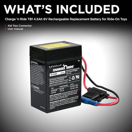 Schumacher Electric 6V Battery for Ride On Toys - 4.5 AH - with Replaceable Fuse - 6 Volt Rechargeable Battery for Kid Trax KT1269WM & Other Vehicles with B Connector - Safe & Easy to Use