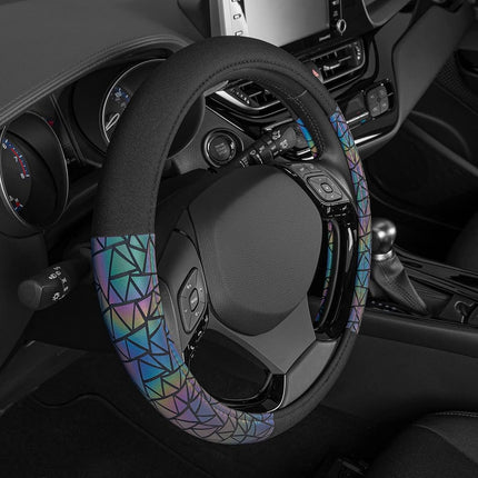 BDK Geometric Prism Sparkle Glitter Steering Wheel Cover - Car Steering Wheel Cover for Women with Shiny Holo Bling Accents, Fits Most Car Truck Van SUV Wheel Sizes 14.5 to 15 inch