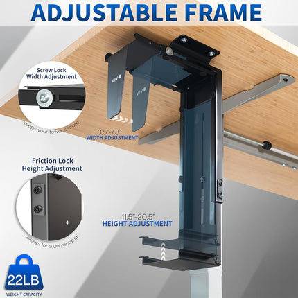 VIVO Adjustable Under Desk and Wall PC Mount, Computer Case Holder with Swivel Action and Secure Locking, Black, MOUNT-PC01