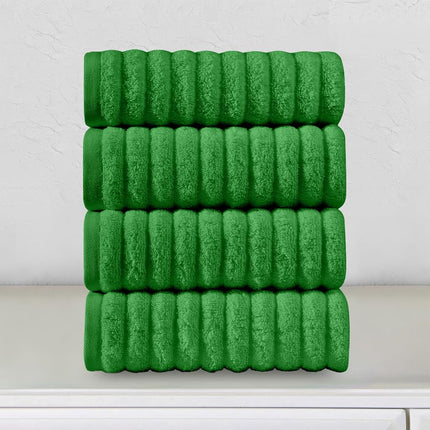 Elegant Comfort Luxury 100% Turkish Cotton Corduroy Ribbed 4 Pack Hand Towel Set 16 x 28 Inch - Absorbent, Super Soft, Quick Dry, Premium Towels for Bathroom, Gym, Spa and Hotel Use, Emerald Green