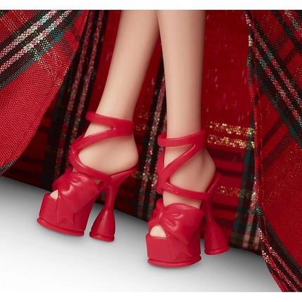 Barbie 2024 Holiday Dolls, Seasonal Collector Toy, Signature, Plaid Gown with Red Bow, Displayable Packaging, Red Hair