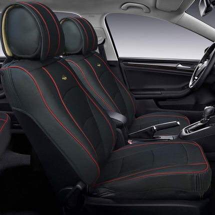 FH Group Automotive Seat Cushions Black Red Trim Universal Fit Ultra Comfort Leatherette Front Set fits most Cars, SUVs, and Trucks, Airbag Compatible PU205BLACKREDTRIM102