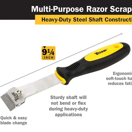 Titan 11030 9-1/4-Inch Multi-Purpose Razor Scraper | Includes 1 Extra Heavy-Duty Razor Blade