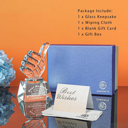 LONGWIN Best Husband Gifts from Wife, Husband Christmas Birthday Gifts Idea Crystal Awards with Thumbs Up, Unique Present for Husband Gift for Him Men