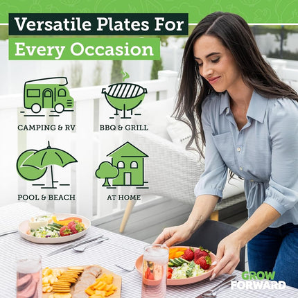Grow Forward Premium Wheat Straw Plates - 10 Inch Reusable Hard Plastic Dinner Plates Set of 8 - Unbreakable Microwave Safe Plates for Dessert, Camping, RV, Outdoors, Patio, Kitchen Dishes - Tropical