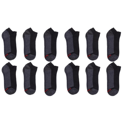 Hanes Men's Max Cushion Low Cut Socks, 6 and 8 Packs, Black - 12 Pair Pack, 12-14 UK
