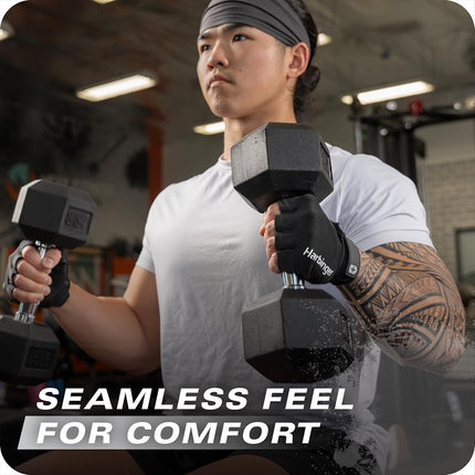 Harbinger Pro Gloves 3.0 - High Performance Training Gloves with Enhanced Grip, Breathable 4-Way Stretch, Leather Reinforcements, Adjustable Wrist Closure, Weightlifting, Crossfit, Gym, Black, Large