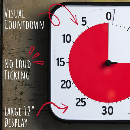 TIME Timer Original Large 30 x 30 cm - 60 Minute Visual Analogue Timer Clock - Optional Acoustic Alarm (Volume Control), No Loud Ticking, Time Management Device (Black)