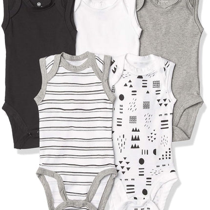 HonestBaby Unisex Baby 100% Organic Cotton Sleeveless One-Piece Bodysuits, 5-Pack Pattern Play, Preemie