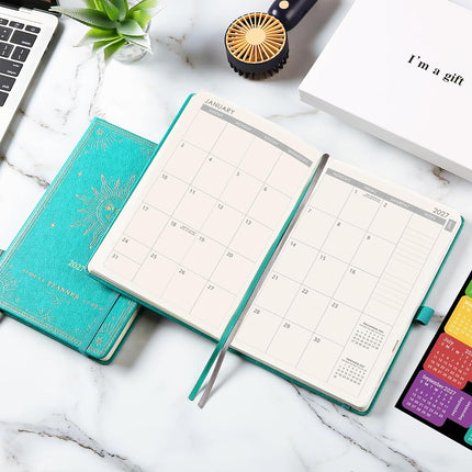 2026 Planner - 2026 Weekly Monthly Planner, January 2026 - December 2026, 5.75" x 8.25", Faux Leather Planner 2026 with Back Pocket & 40 Notes Pages - Turquoise Gold Foil
