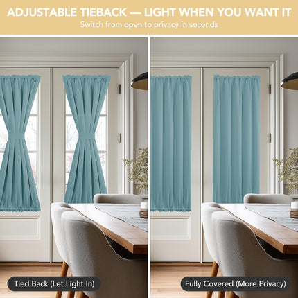 Deconovo Blackout Door Curtain for Glass Doors & Sidelights, Thermal Insulated Privacy Panel with Dual Rod Pockets & Adjustable Tieback, Machine?Washable Curtain (36W x 72L, Sky Blue, 1 Panel)