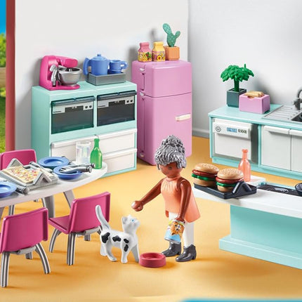 Playmobil 71608 myLife: Kitchen with dining place, fully equipped kitchen for detailed role-playing, made from over 80% recycled and bio-based materials, play sets suitable for children ages 4+
