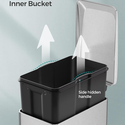 SONGMICS 48L Slim Pedal Bin, Steel, with Lid, Soft Closure