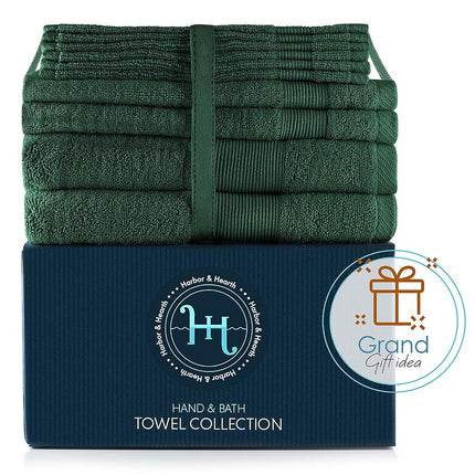 Hearth & Harbor 100% Ring Spun Cotton Bath Towels for bathroom - Luxury Bathroom Towels - Soft & Highly Absorbent Bath Towels Set, 10 Piece Set (2 Bath Towels, 2 Hand Towels, 6 Washcloths) - Green