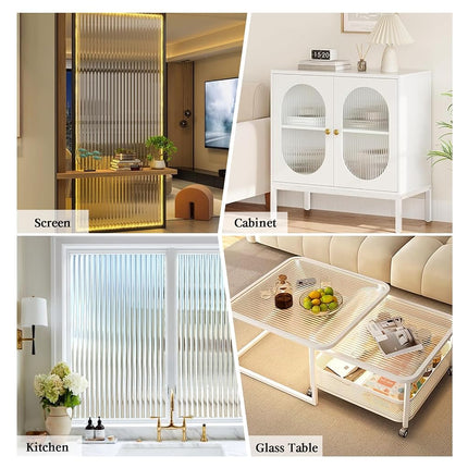 Windimiley Reeded Glass Window Privacy Film: 3D Fluted Bathroom Window Clings UV Sun Blocking Heat Blocker Decorative Window Stickers Adhesive Frosted Window Decals Cover,23.6x157.5in,Transparent