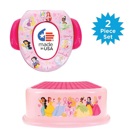 Disney Princess Loving Life 2 Piece Essential Potty Training Set - Soft Cushion, Baby Potty Training, Safe, Easy to Clean, Step Stool