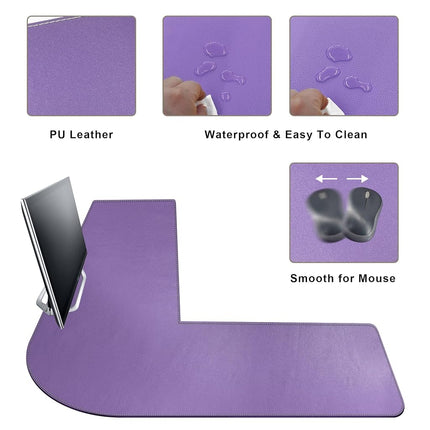 Mydours L-Shape Desk Mat, 115x115x40cm Extra Large PU Leather Desk Pad Blotter, XXL Large Waterproof Gaming Mouse Pad, Desktop Protector for Computer Keyboard Home Office (Purple)