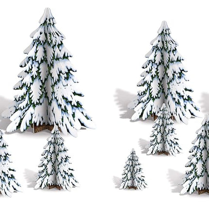 Beistle 22145 3-D Winter Pine Tree Centerpieces 12 Piece, 4"-12.5", Green/White/Brown