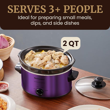Elite Gourmet MST-275XP# Electric Oval Slow Cooker, AdjCatable Temp, Entrees, Sauces, Stews & Dips, Dishwasher Safe Glass Lid & Crock (2 Quart, Purple)