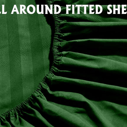 Elegant Comfort Softest and Coziest 4-Piece Sheet Set - 1500 Premium Hotel Quality Microfiber - Deep Pocket, Wrinkle Resistant 4-Piece Damask Stripe Bed Sheet Set, Twin XL, Hunter Green