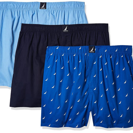 Nautica Men's Cotton Woven 3-Pack Boxers Shorts, P