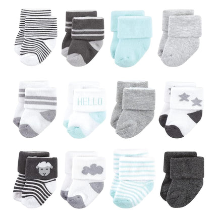 Hudson Baby Calcetines de Felpa y Algodón Rico para Bebés Niñas Recién Nacidas, Oveja, Paquete de 12, 0-6 Meses