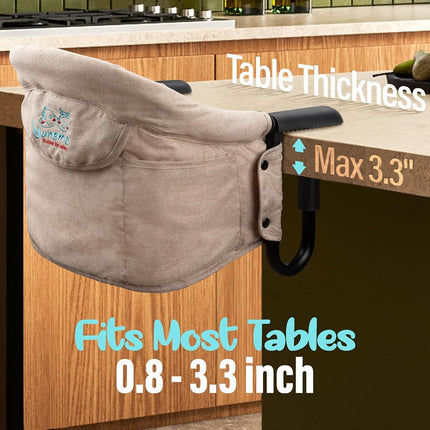 Hook On High Chair - Portable & Foldable for Babies 6-36 Months, Family & Travel Use with Carry Bag(Khaki)