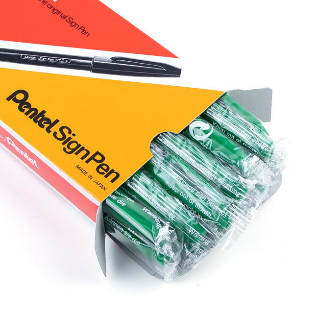 Pentel Sign Pen Fiber-Tipped Pen, Green Ink, Box o