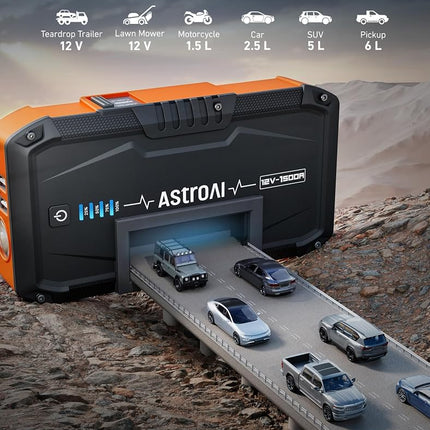 AstroAI S8 Car Battery Booster Jump Starter Power Pack (up to 6.0L Petrol & 3.0L Diesel Engines), Portable Car Jump Starter Power Bank for 12V Vehicles, Motorcycle, with Smart Jump Leads and LED Torch
