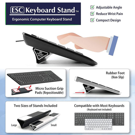 Support d'ordinateur, de clavier et d'ordinateur portable ESC, angles et inclinaison ergonomiques variables, deux tailles de supports incluses, compatible avec la plupart des claviers, patins micro-adhérents repositionnables
