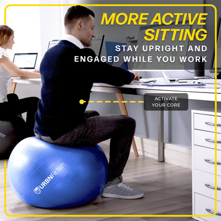 URBNFit Pelota de ejercicio (55 cm) para estabilidad y yoga - Guía de entrenamiento incluida (Negro)