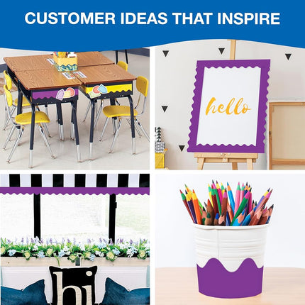Carson Dellosa 65Ft of Purple Bulletin Board Borders, 1 Roll of Scalloped Trim for Rolling Whiteboard, Cork and Posterboard, Party, Office Decorations, and Classroom Decor