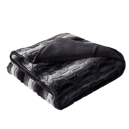 Christian Siriano Black Faux Fur Throw in Gift Box, Black and Brown Polyester, 1-Piece Giftable Throw Blanket, Oeko-TEX Certified Confidence