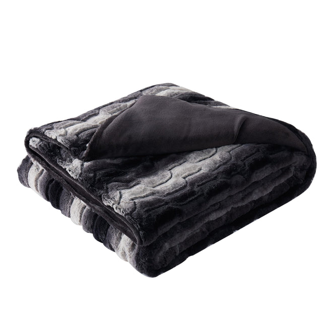Manta Christian Siriano de Piel Sintética Negra en Caja de Regalo, Poliéster Negro y Marrón, Manta de Regalo de 1 Pieza, Confianza Certificada Oeko-TEX