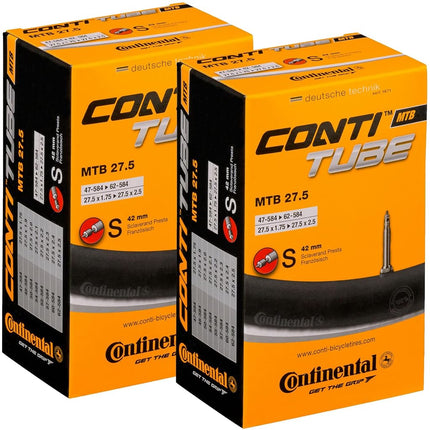 Continental MTB 27.5x1.75-2.5" / 47-584 -> 62-584 Inner Tubes - 42mm Presta Valve (Pack of 2 Tubes) (Retail Packaging, 27.5x1.75-2.50")