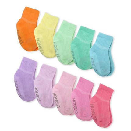 HonestBaby Baby Multipack Cozy Socks Sustainably Made for Infant, Newborn Baby, Toddler, Kids Boys', Girls', Unisex, 10-pack Rainbow Pinks, 12-24 Months
